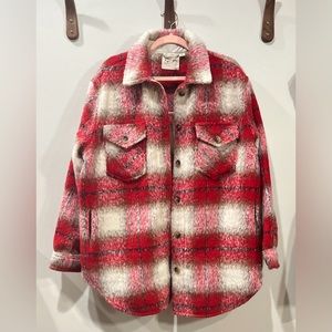 NWOT RD Style Shirt Jacket Brushed Plaid Red Cream Size L